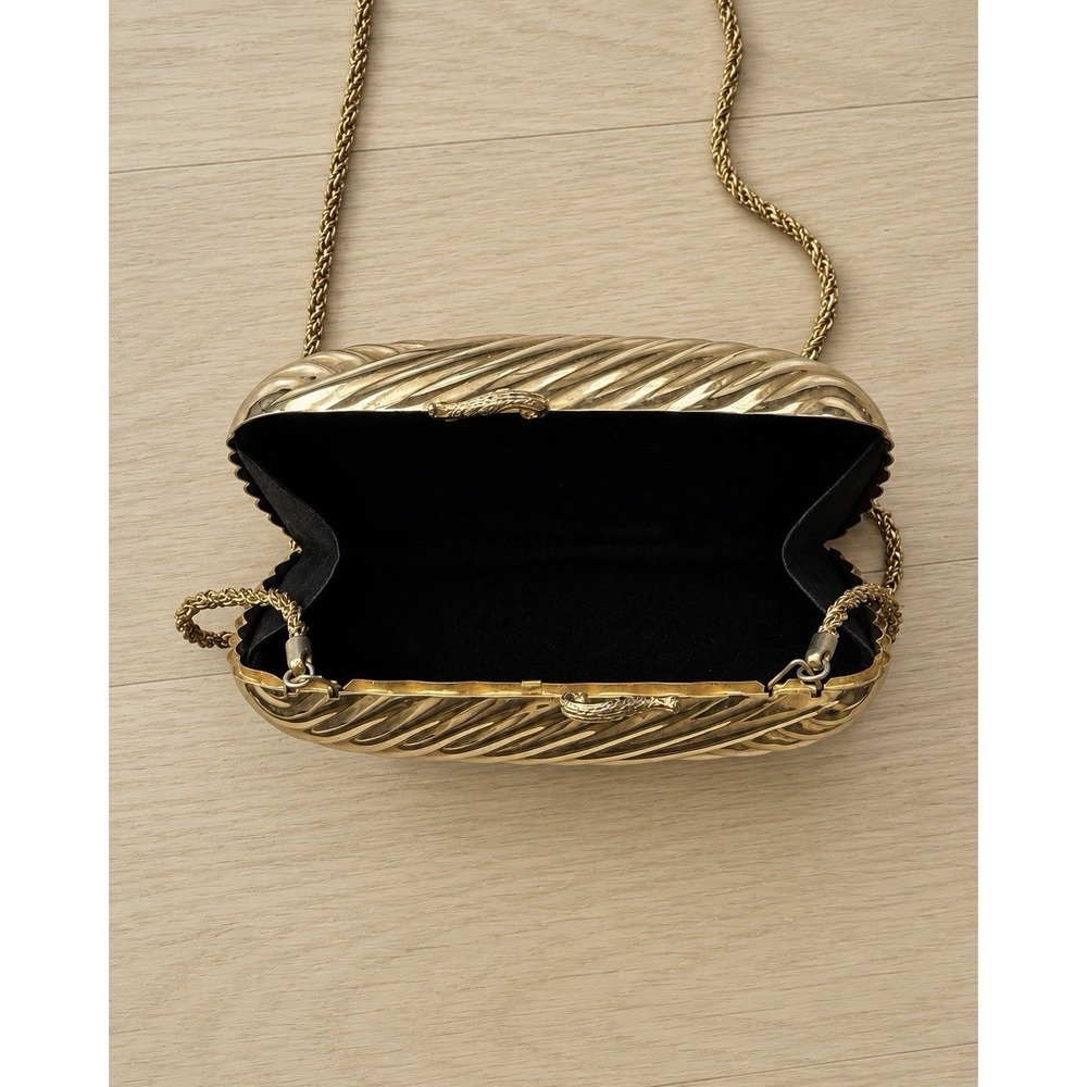 Vintage Made in Italy Gold Tone Metal Clutch Purse Evening Bag Chain Strap - Picture 3 of 6